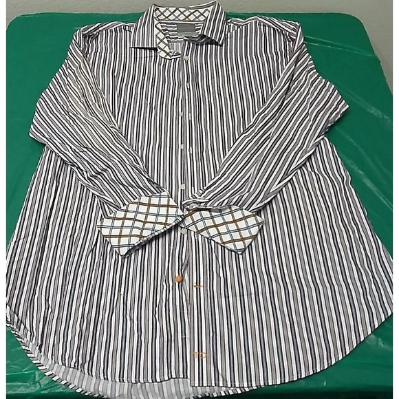 Thomas Dean TD Men's Size XXL Long Sleeve Striped Shirt Button Up Purple Blue - Picture 9 of 13